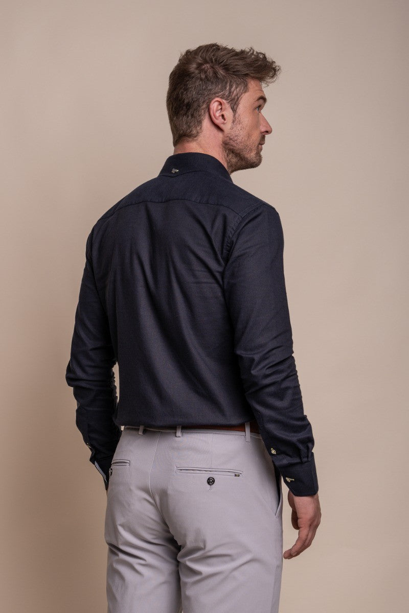 Chemise à Manches Longues en Lin pour Hommes - JORDI - Bleu Marine