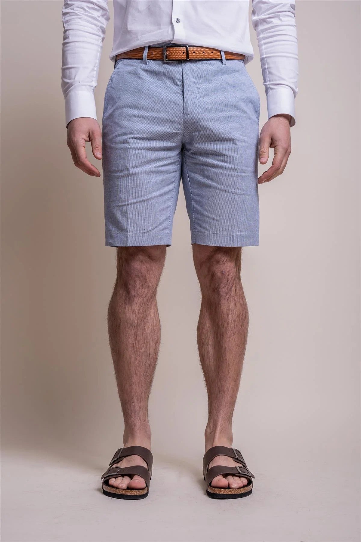 Herren Slim Fit Leinen-Mischungs Texturierte kurze Anzug - FREDRIK Blau - Blau
