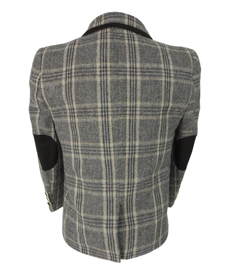 بدلة أولاد من تويد هيرينجبون بنقشة مربعات مع رقع على المرفق - لوكاس - بني