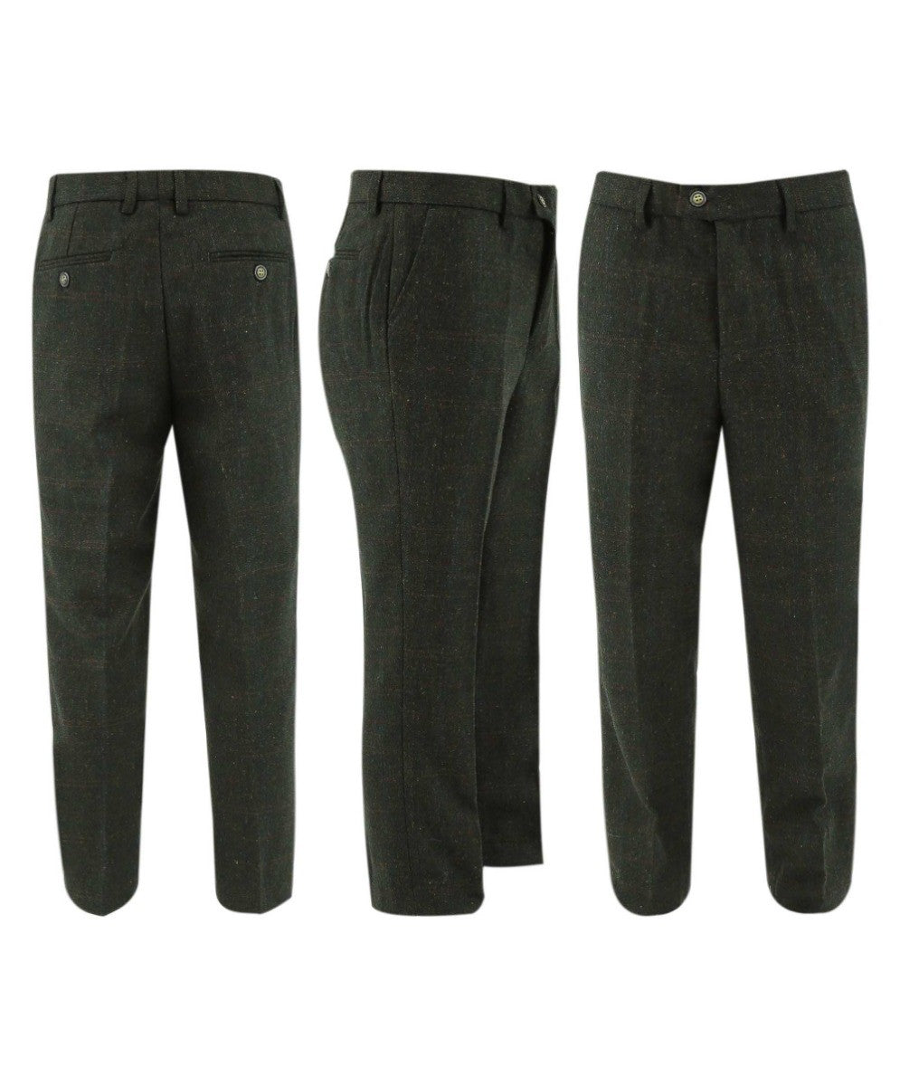 بدلة صبيان من 3 قطع من صوف تويد بنقشة مربعات نافذة - جوشوا - أخضر غابي