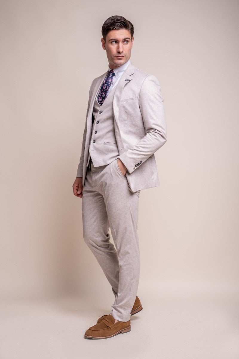 Men's Slim Fit Formal Beige Suit - VALENCIA Ecru - Beige Ecru