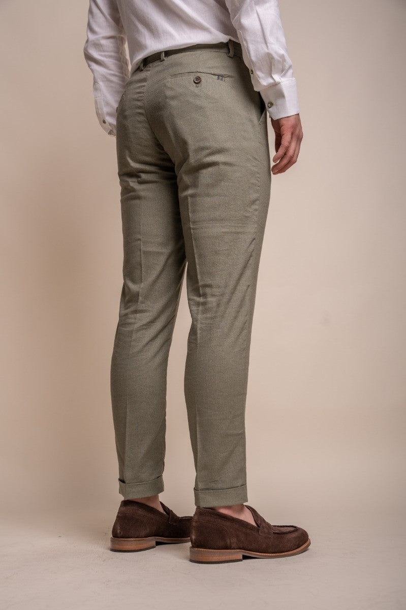 Men's Slim Fit Linen Trousers - ALVARI - Sage Green