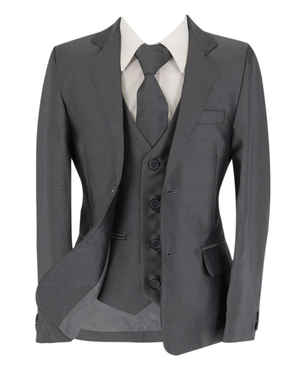 Jungen Formeller Anzug mit Gemusterter Weste und Krawatten-Set - Silber