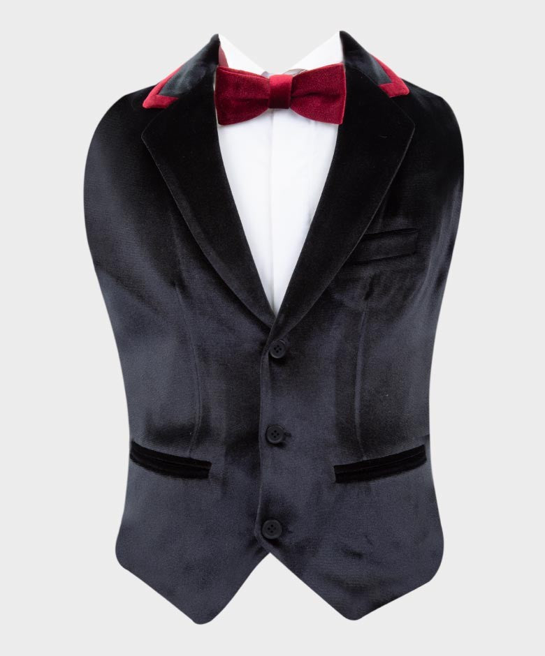 Blazer en Velours Tailored Fit avec Patte de Coude pour Garçons - Noir