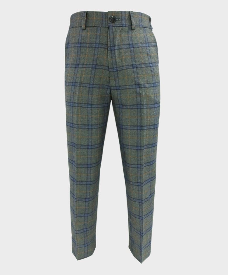 Costume à Carreaux Windowpane Tailored Fit Gris pour Garçons - Bleu - Orange