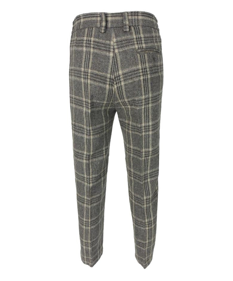 بدلة أولاد من تويد هيرينجبون بنقشة مربعات مع رقع على المرفق - لوكاس - بني