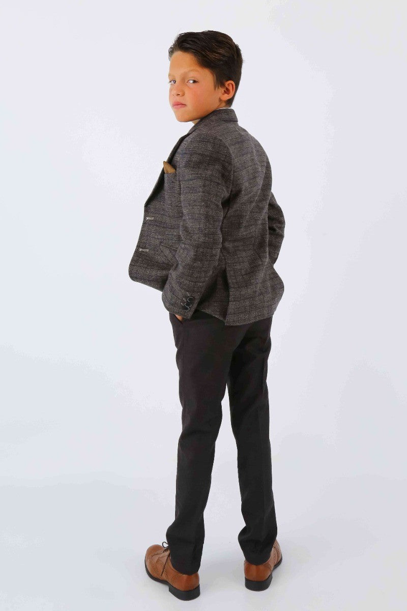 Jungen Tweed Fischgrät Blazer und Westenanzug-Set - Dunkelbraun