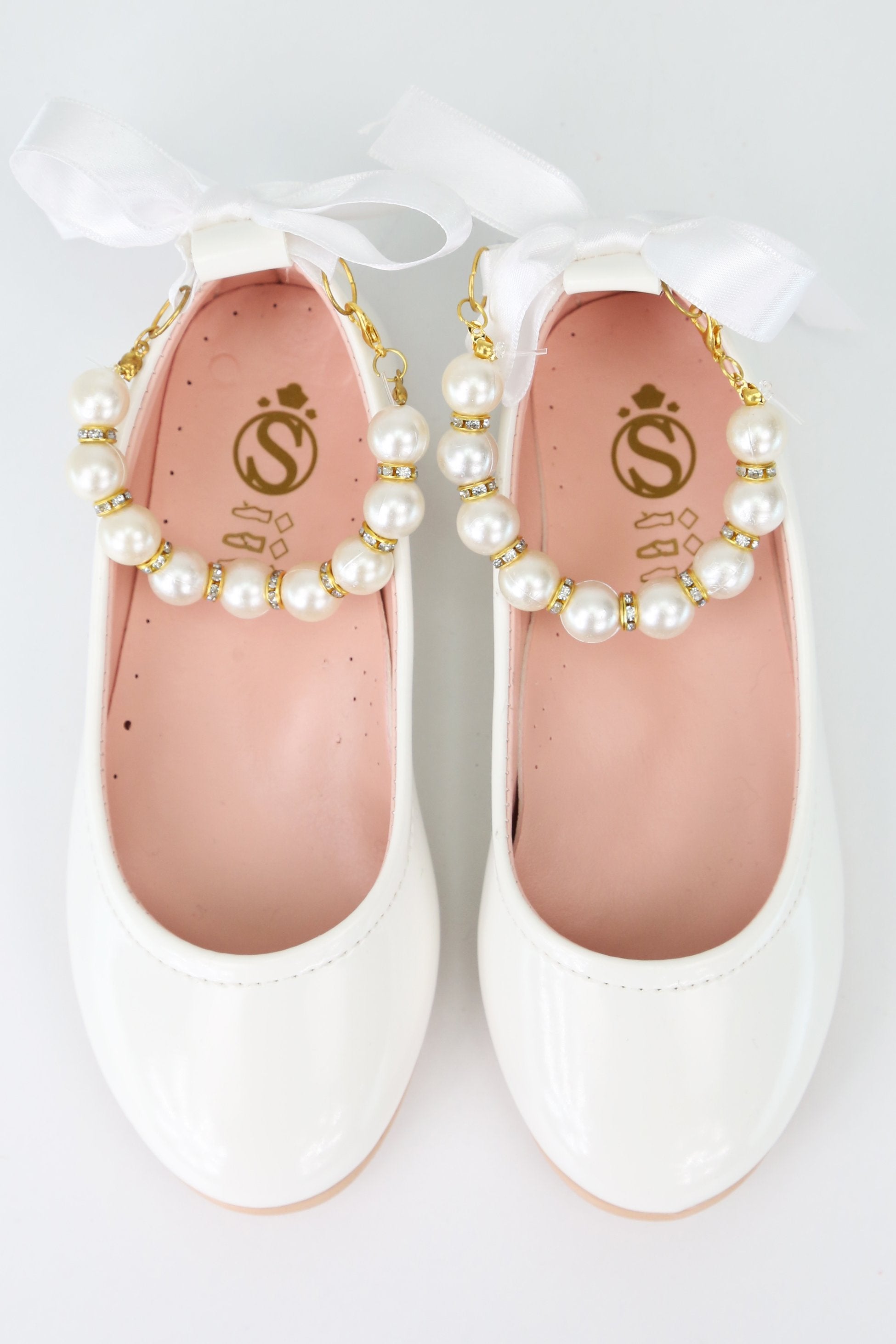 Mädchen Perlen & Band Slip-On Lack Mary Jane Schuhe - TEAN - Weiß