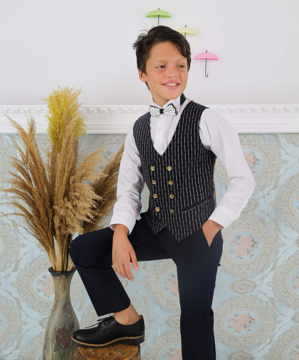 Costume à Pois Slim Fit pour Garçons - ARISTOTLE - Bleu Marine
