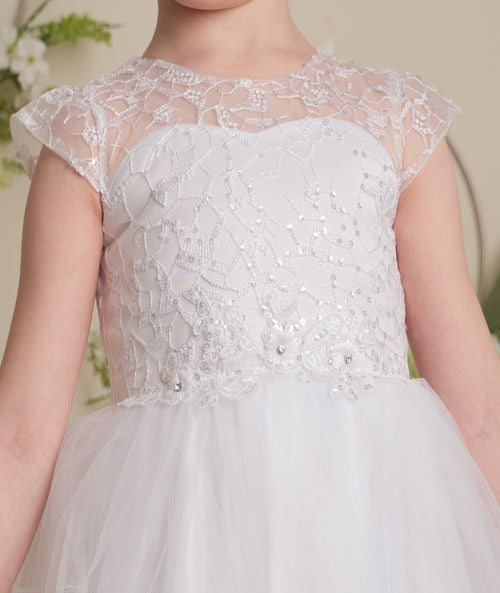 Robe en tulle superposée blanche avec dos corseté pour filles - TERRESA - Blanc