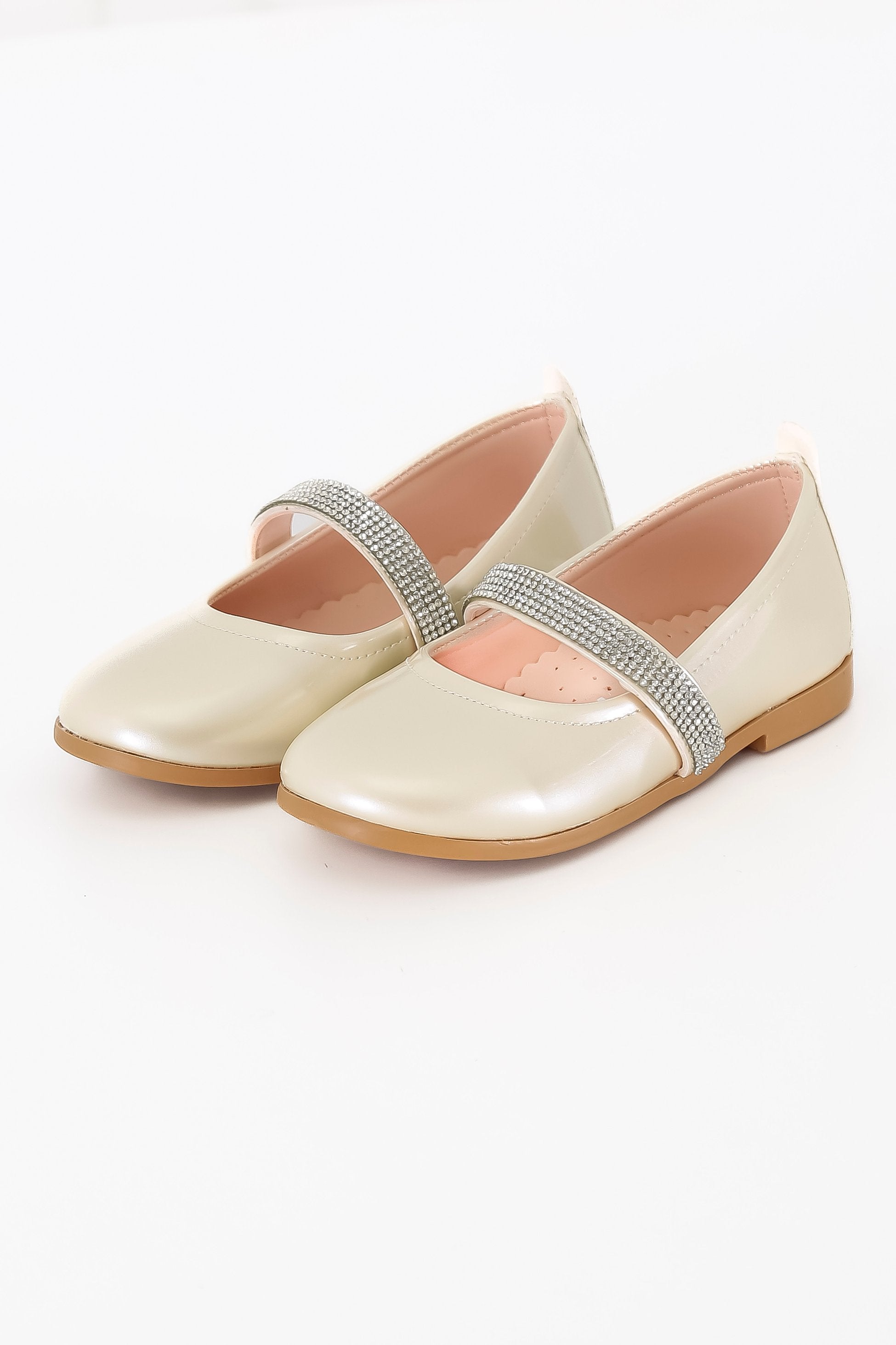 Girls Rhinestone Patent Mary Jane Shoes - ARWEN - Ivory