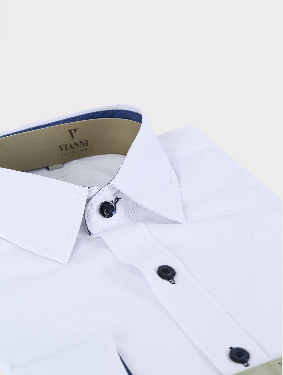 Chemise à Manches Longues en Coton pour Garçons - Blanc