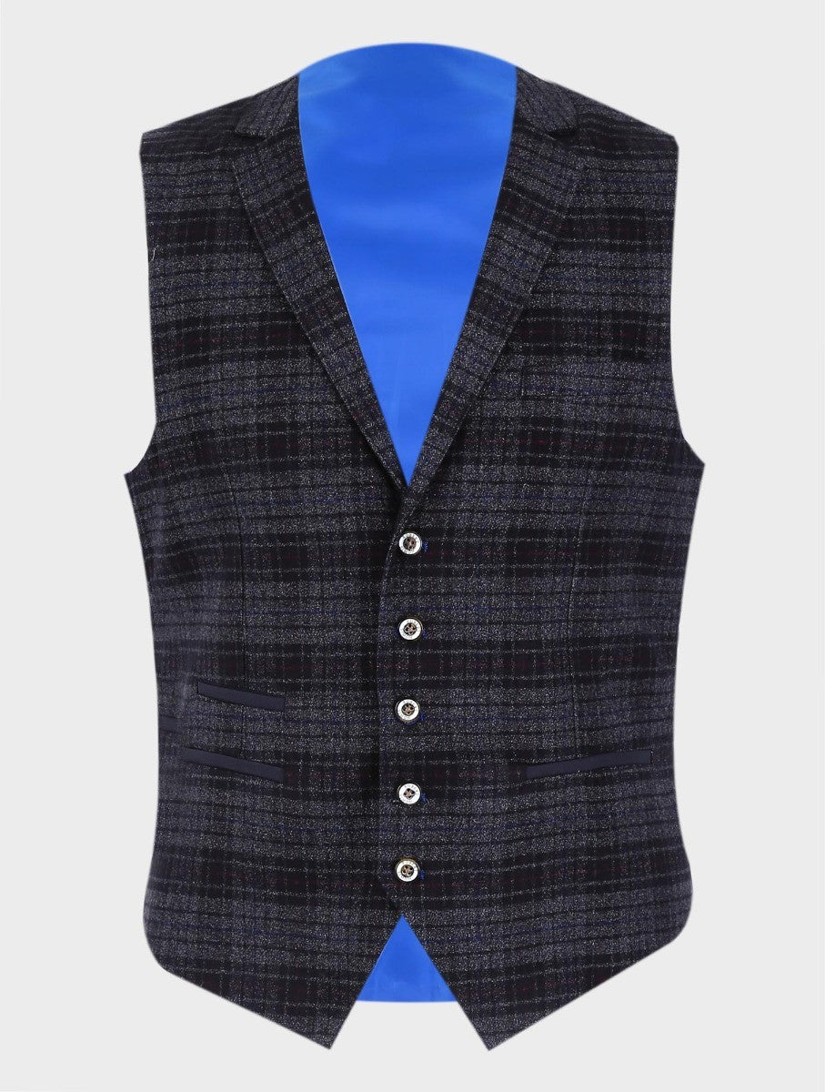 Men's Tweed Check Slim Fit Blazer - COSTELLO Black - Black