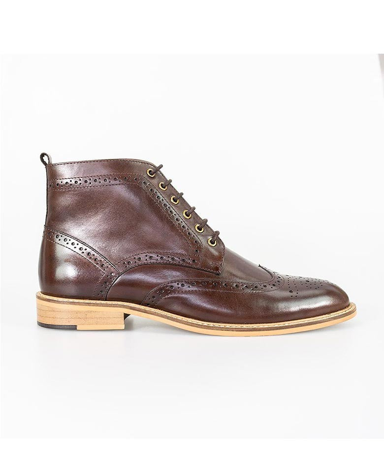 Bottes Brogue en Cuir à Lacets pour Homme - HOLMES - Brun Foncé