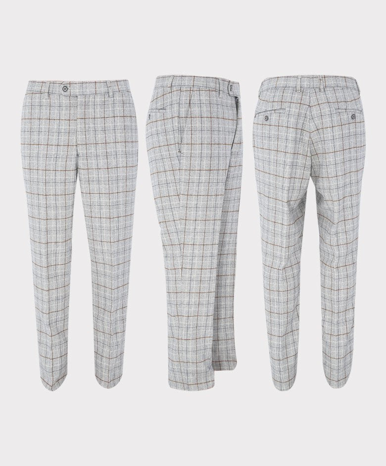 Herren Tweed Karo Slim Fit Hose - CODY ICE - Eisblau