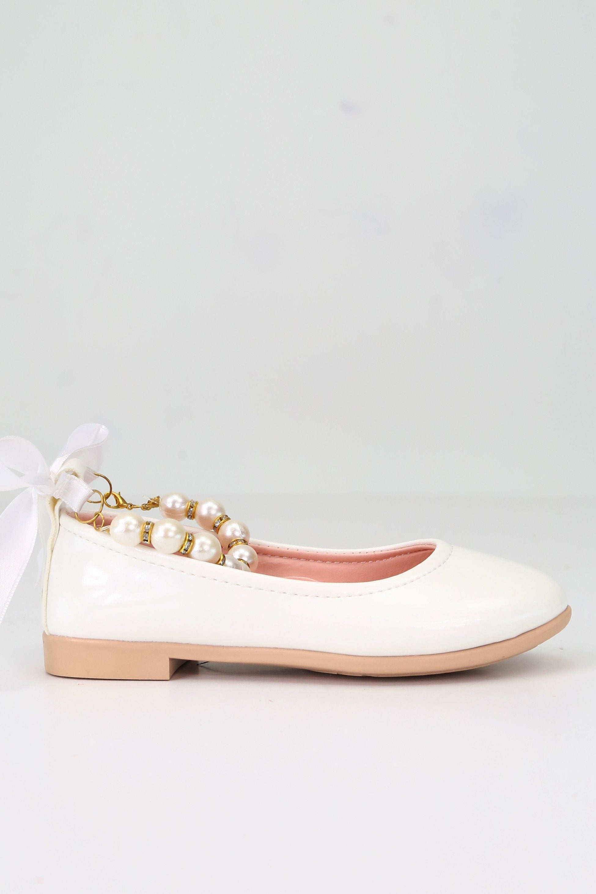 Mädchen Perlen & Band Slip-On Lack Mary Jane Schuhe - TEAN - Weiß