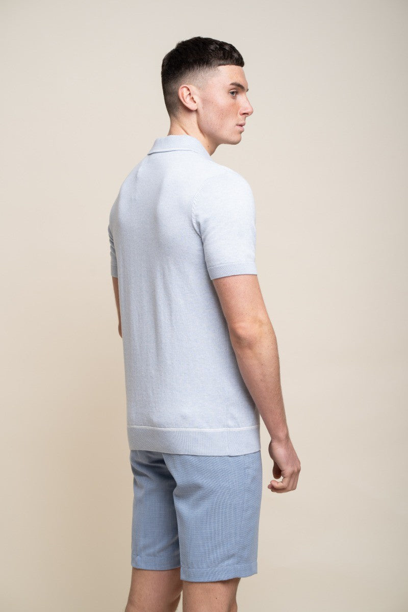 Men's Cotton Knitted Short Sleeve Polo shirt - SEPPI - Blue Marlin