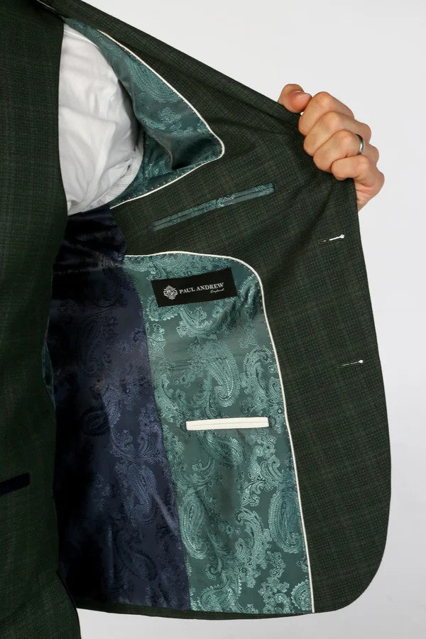 Men's Tailored Fit Check 2PC Suit - LEO - Green