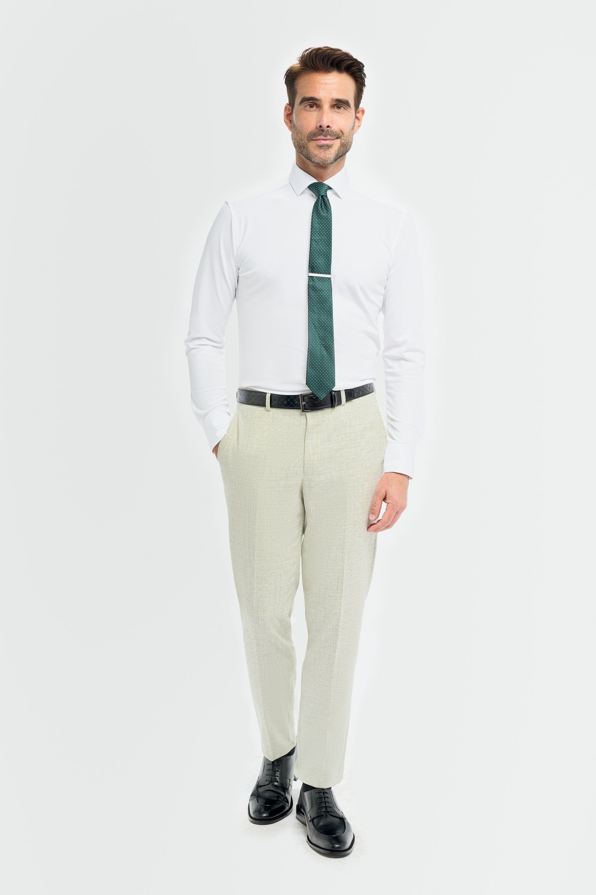 Herren 3-teiliger Slim Fit Texturierter formeller Anzug - Tropez Salbeigrün - Salbeigrün