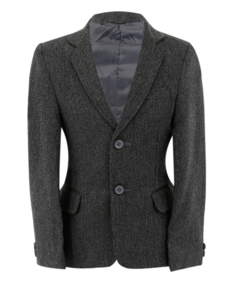 Jungen Fischgrät Tweed Formeller Blazer - Dunkelgrau
