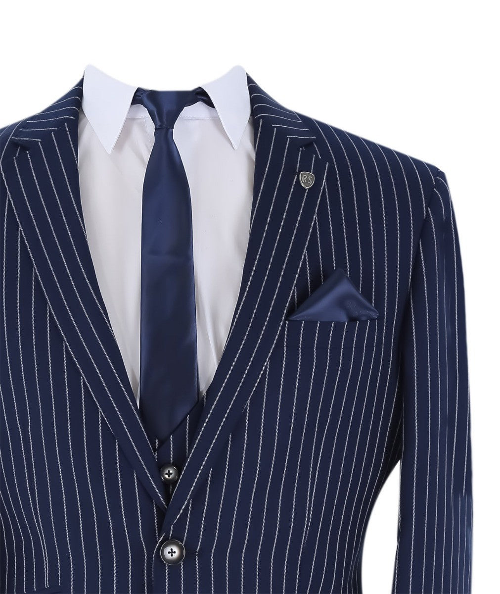 Costume à Rayures Bleu Marine Tailleur pour Homme - MASON - Bleu Marine