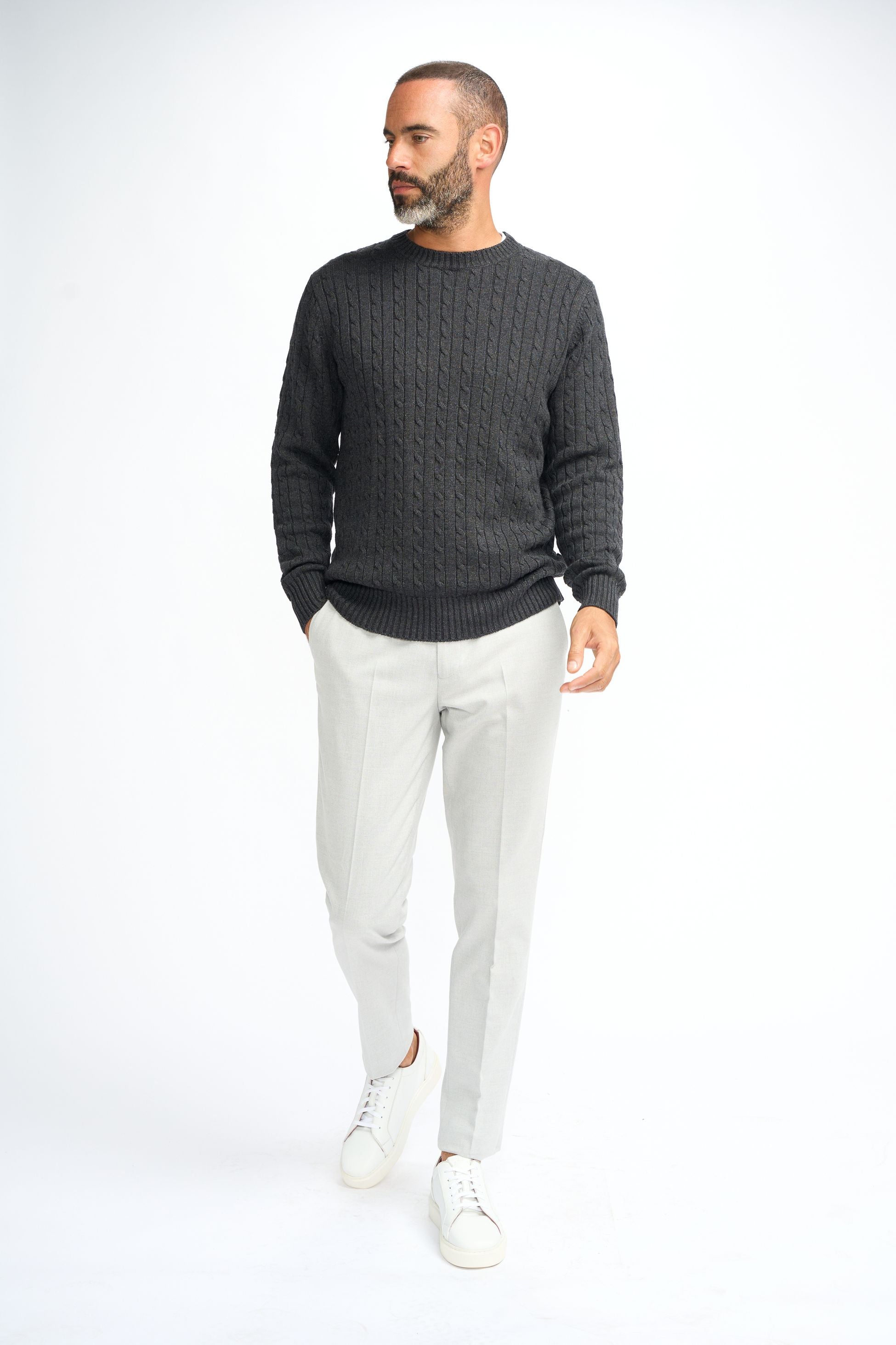 Men’s Wool Cable Knit Pullover Jumper - Foston - Charcoal Grey