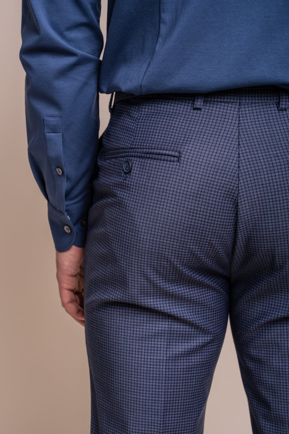 Pantalon en Laine Mélangée Slim Fit pour Homme - BOND - Bleu Marine à Motif Check