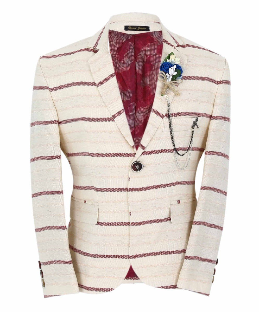 Blazer à Rayures Slim Fit pour Garçons - Beige - Bordeaux