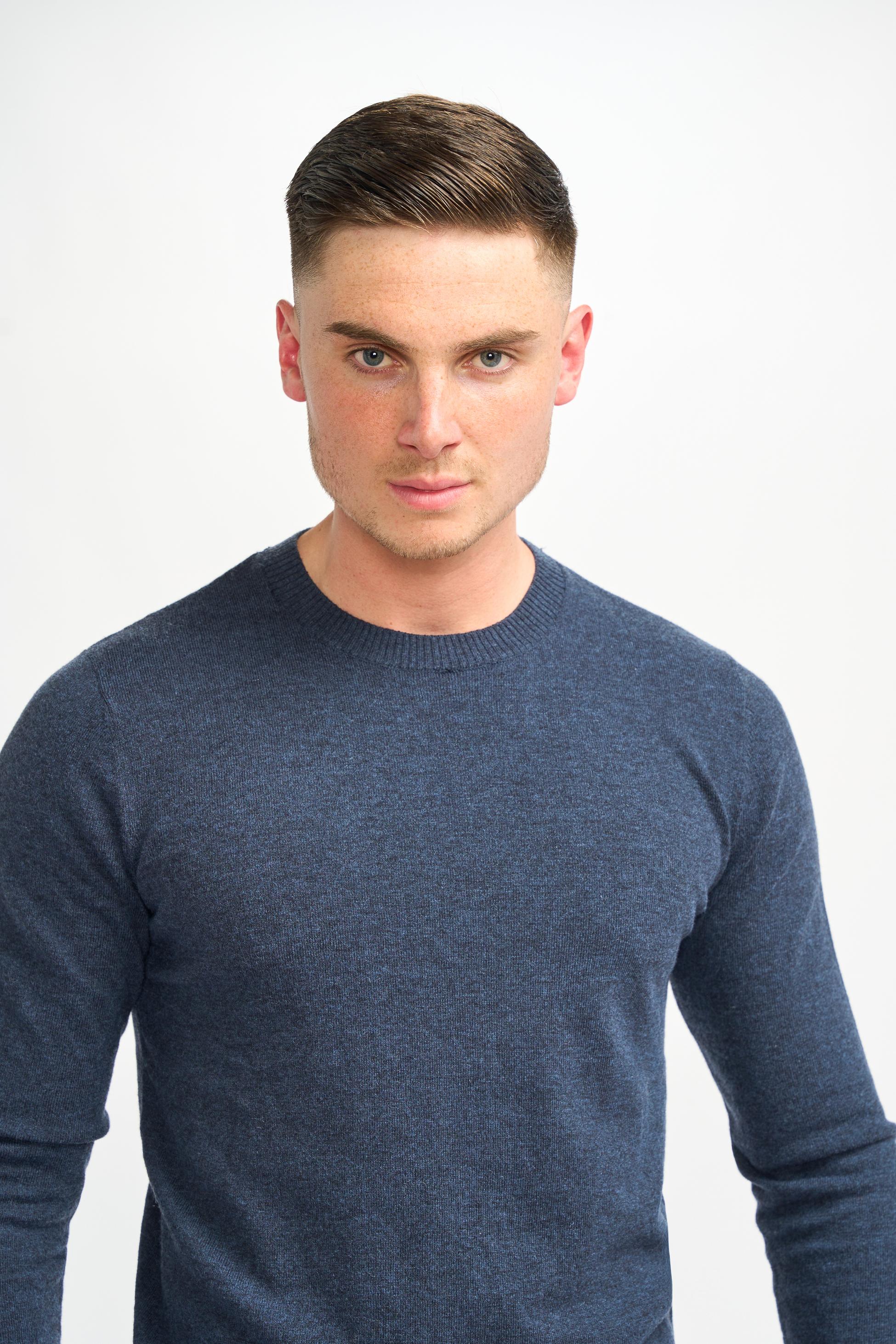 Men’s Wool Blend Knit Pullover Jumper - Connall - Navy Blue