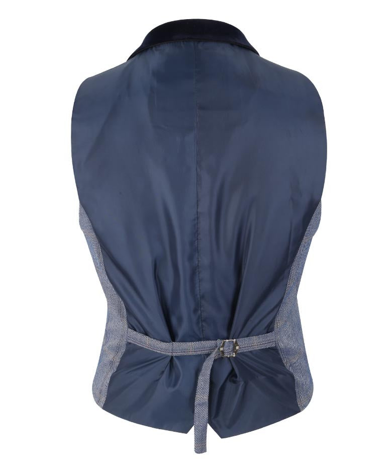 Herren Slim Fit Tweed Karo Blauer Anzug - CONNALL - Blau