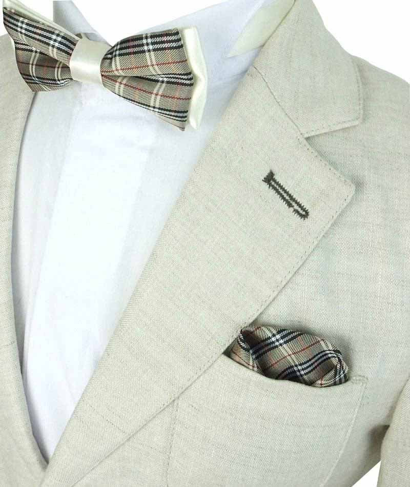 Jungen Leinenanzug mit Ellbogenpatches - Tan Beige