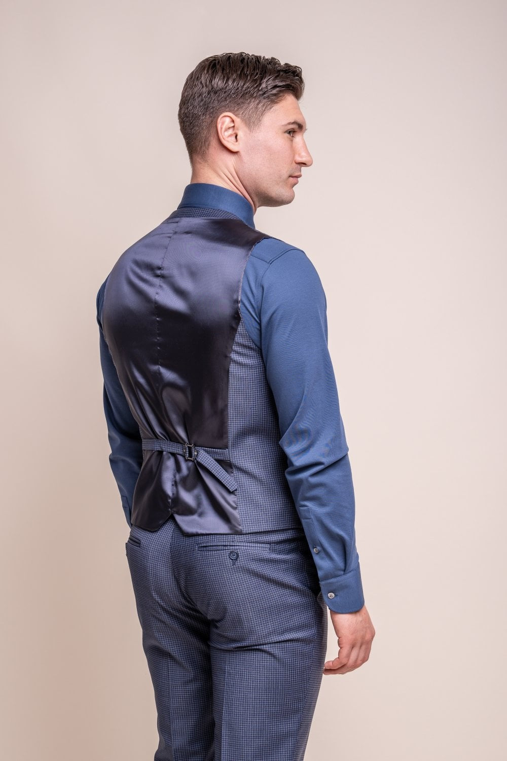 Men's Wool Blend Slim Fit Waistcoat - BOND - Navy Check