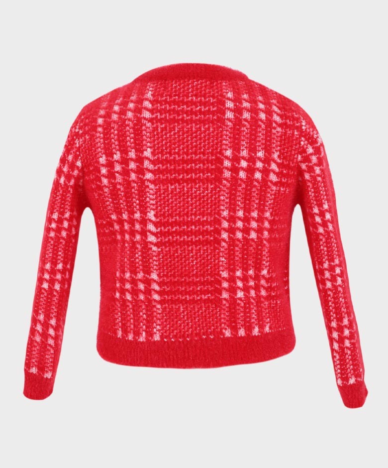 Girls Herringbone Tweed Dress and Cardigan Set - Red