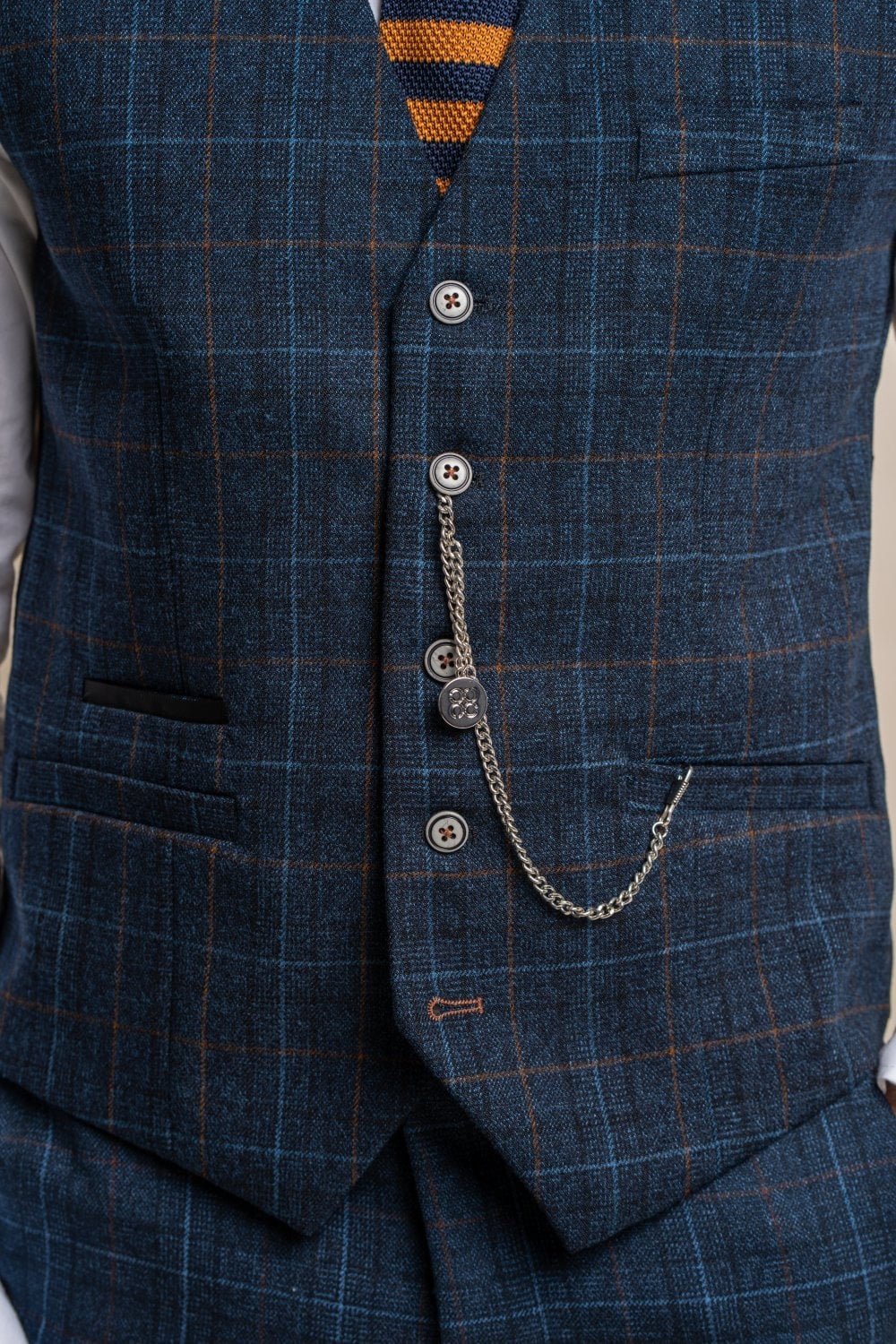 Herren Windowpane Karo Tweed Blaue Weste - CODY - Marineblau