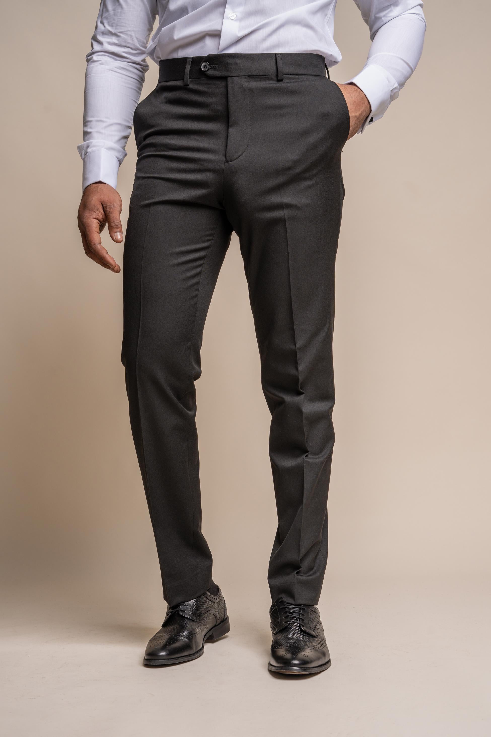Herren Slim Fit Smoking Schwarze Hose - Schwarz