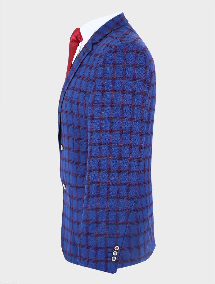 Herren Slim Fit Windowpane Karo Blazer - COSTELLO - Marineblau