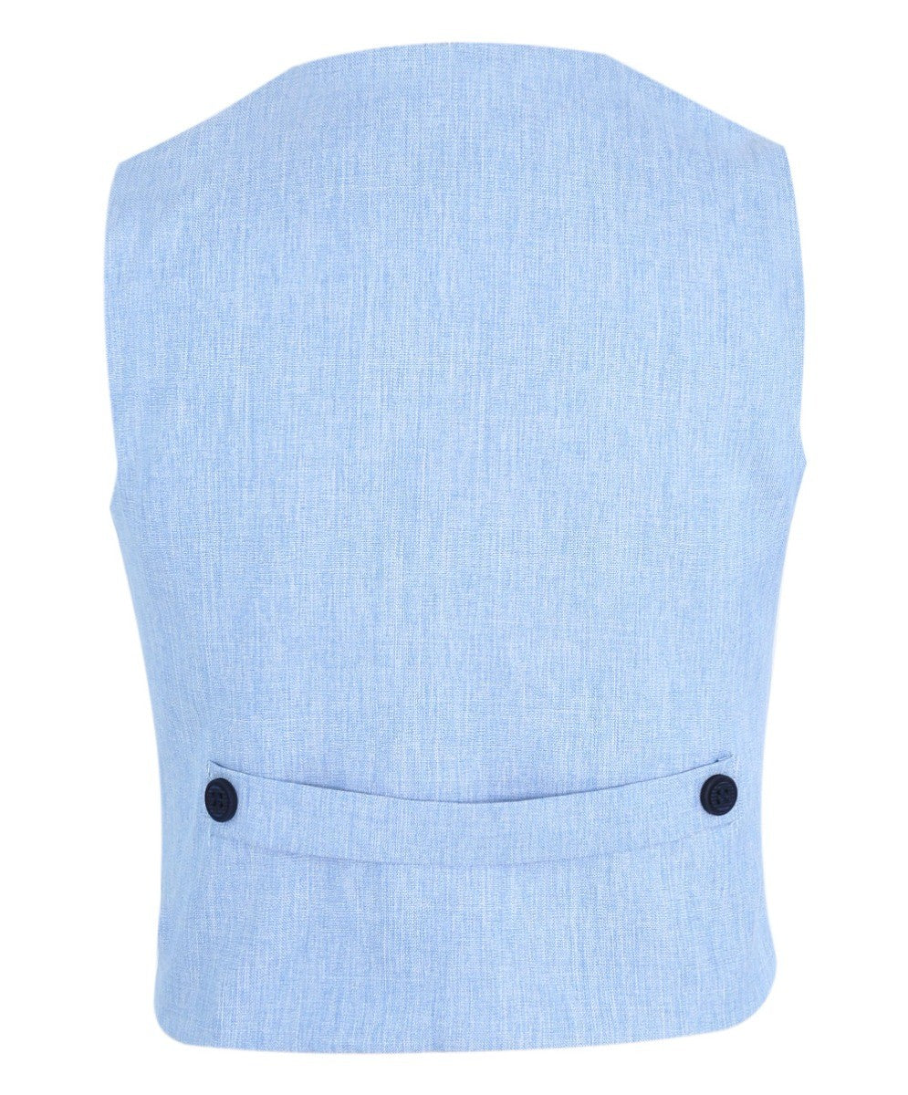 Baby Boys Cotton Linen Waistcoat Suit Set 3 Piece - Sky Blue