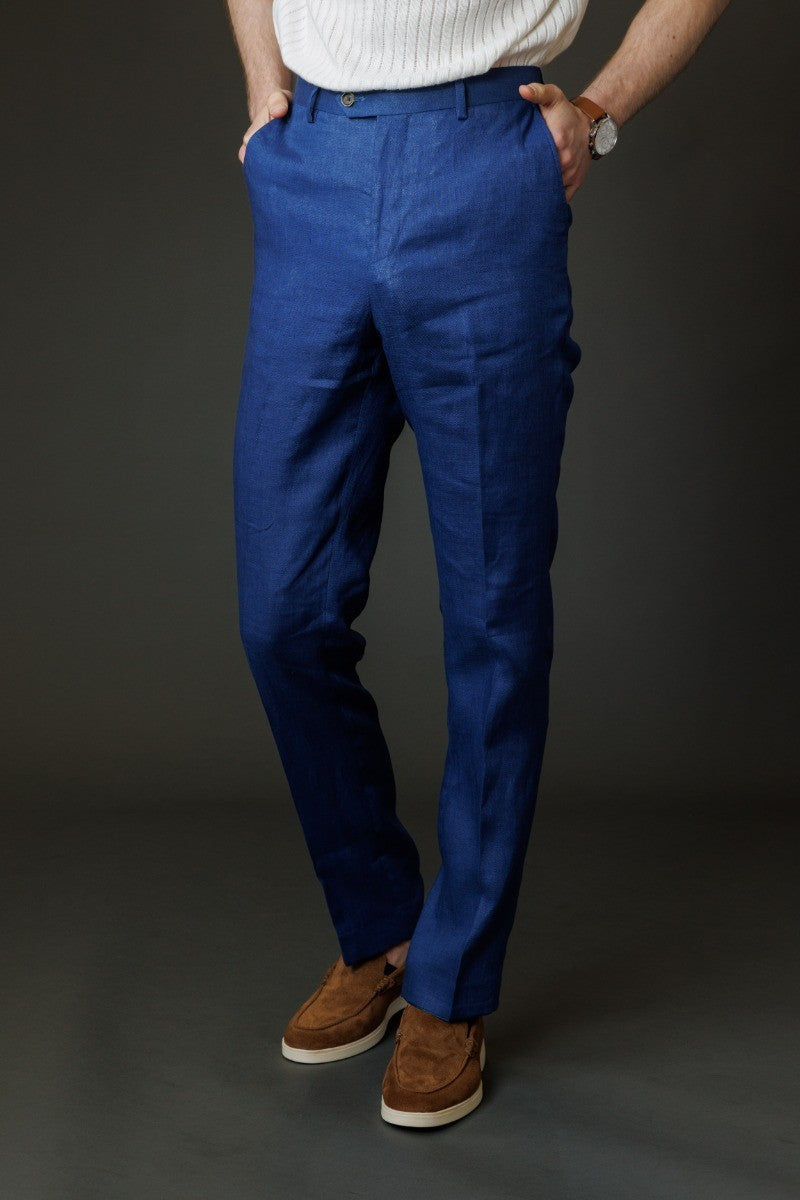 Ensemble Costume en Lin Slim Fit 2 Pièces pour Hommes - Bleu Marine