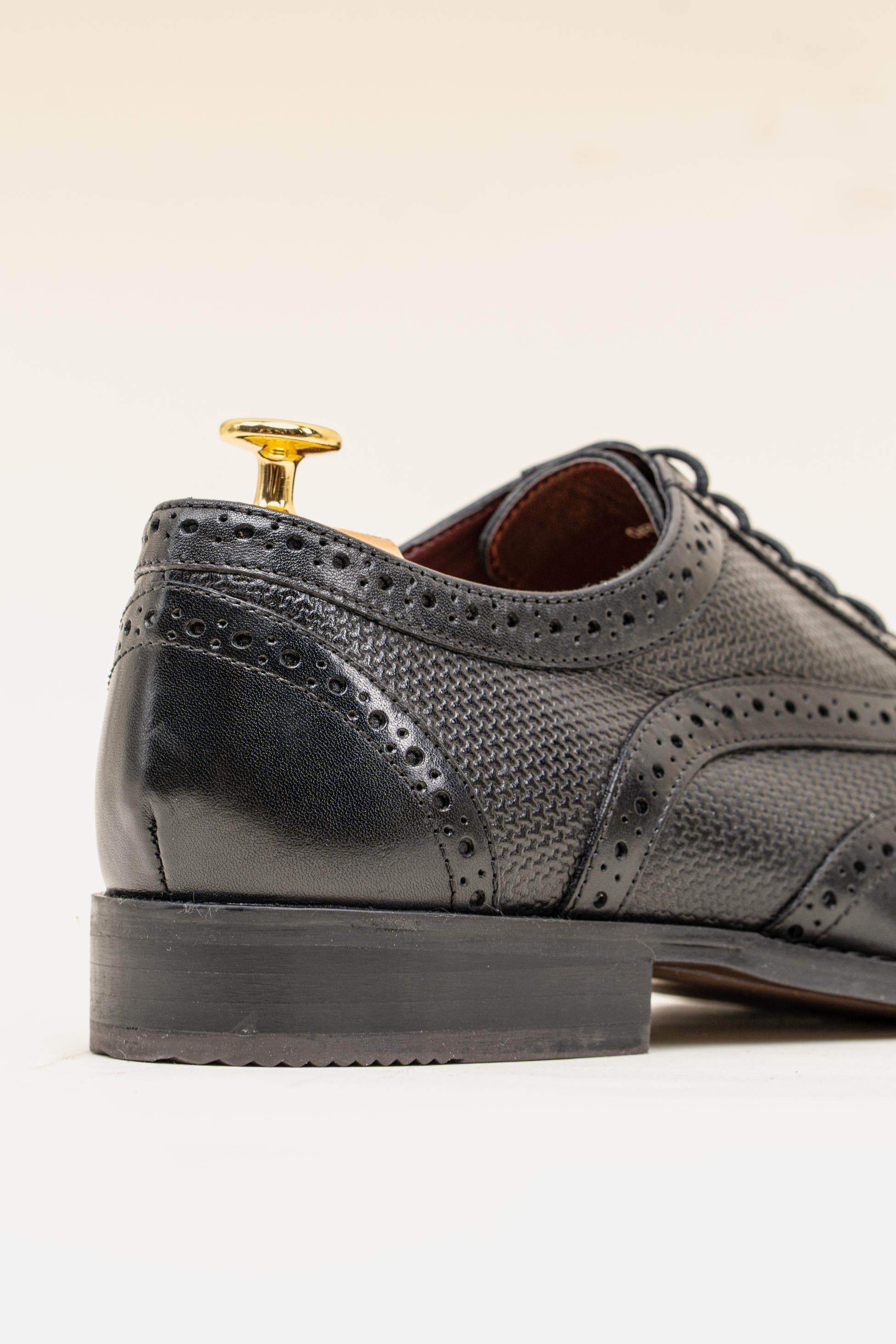 Herren Echtleder Wingtip Brogue Schuhe - ORLEANS - Schwarz