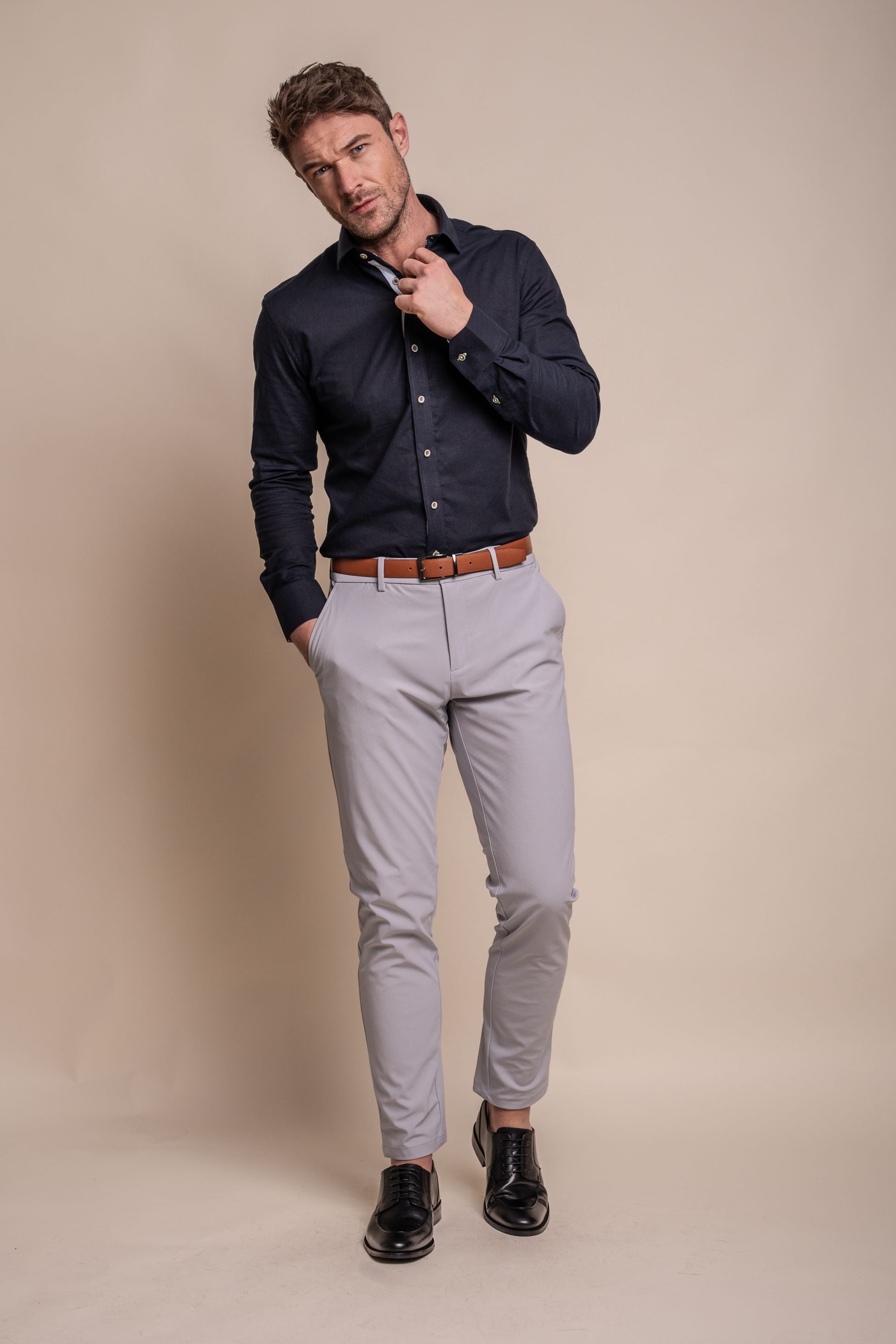 Chemise à Manches Longues en Lin pour Hommes - JORDI - Bleu Marine