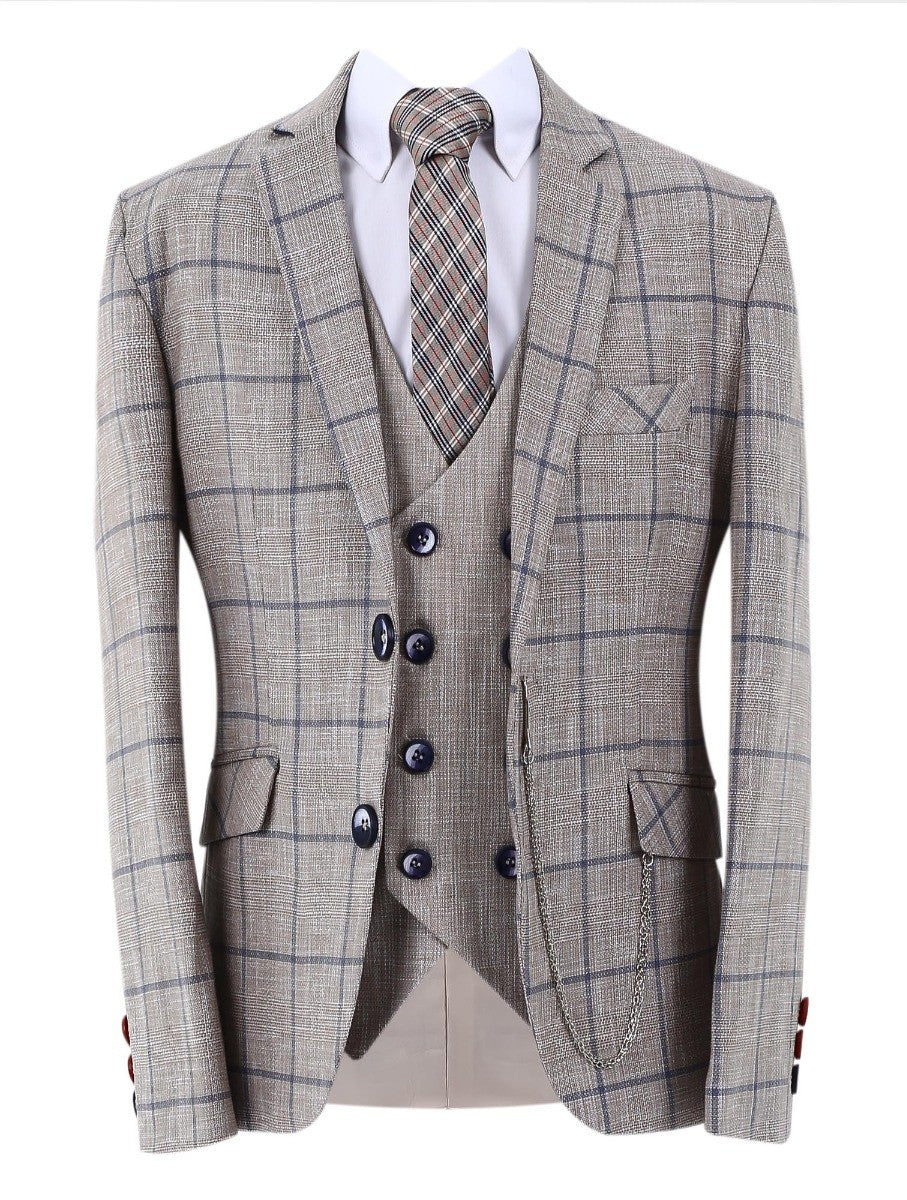 Jungen Slim Fit Fensterkaro Anzug - Beige