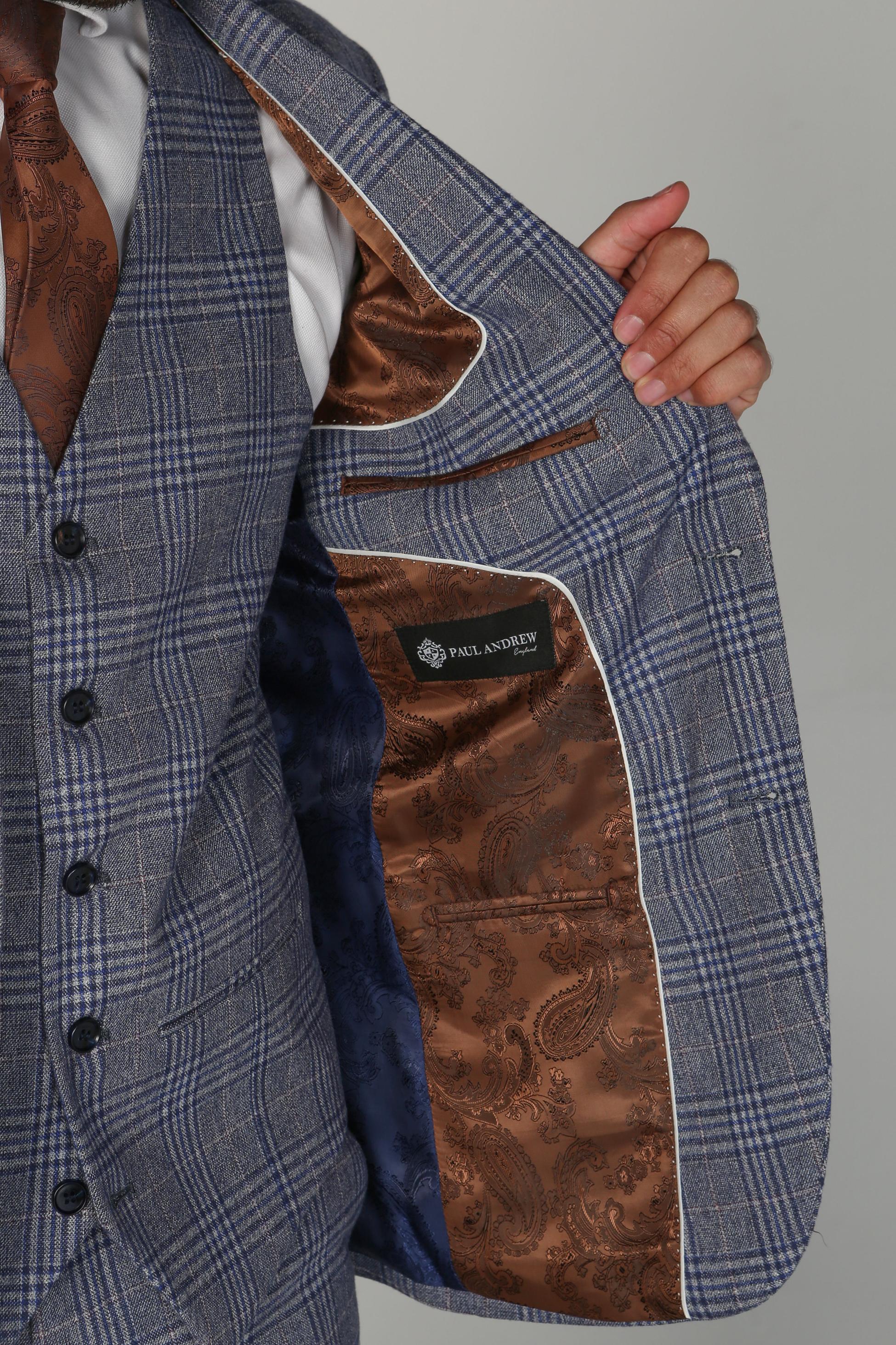 Herren Retro Karo Maßgeschneiderte Blaue Anzugjacke - VIKTOR - Blau