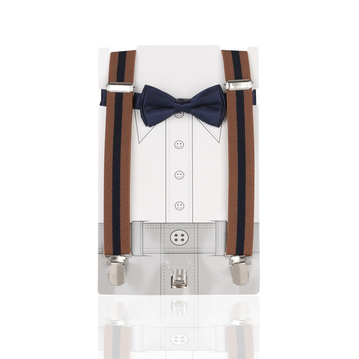 Boys Adjustable Elastic Y-Back Wide Bow Brace Set - Brown and Navy