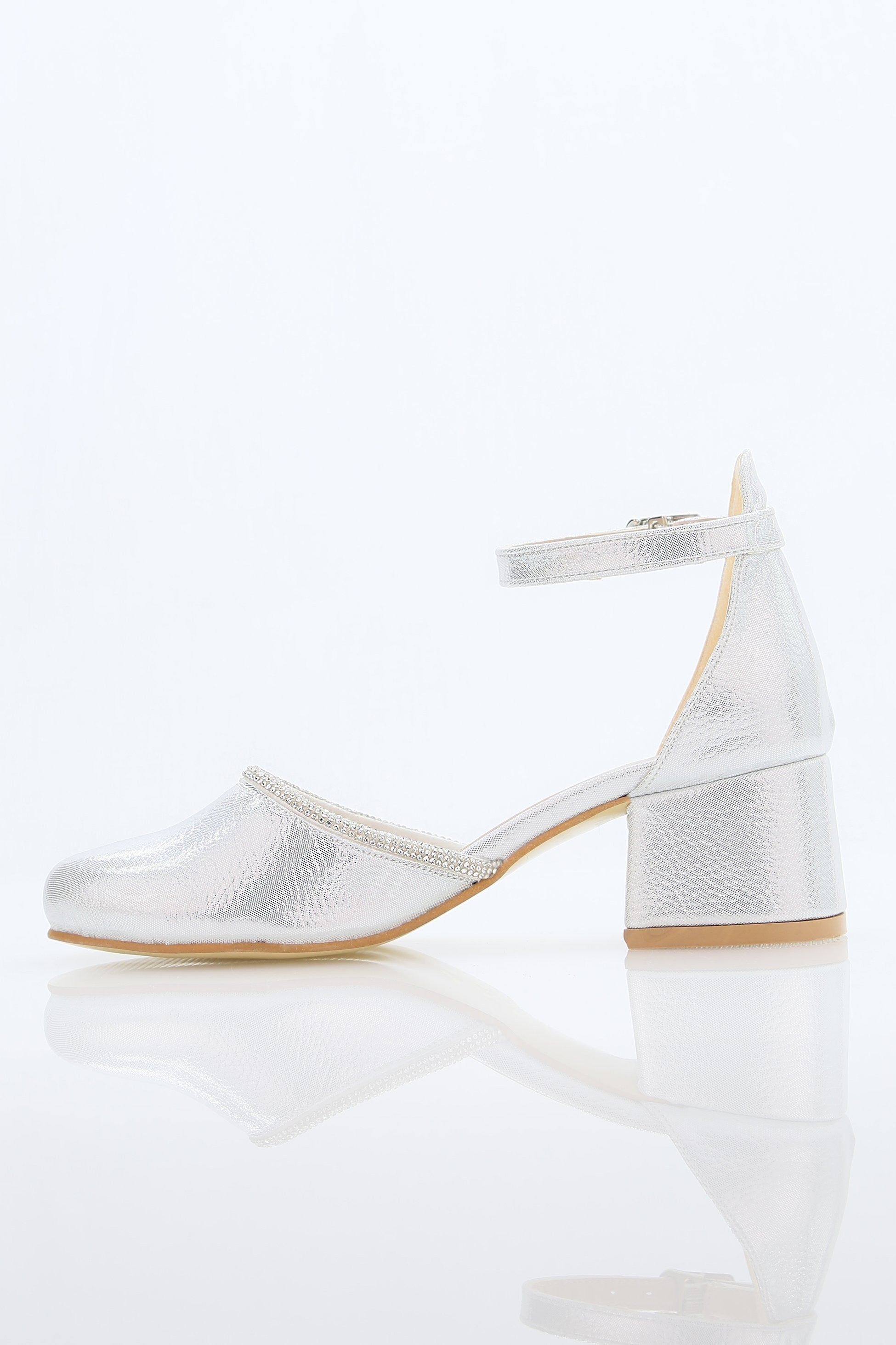 Chaussures à talons blocs texturées avec bride pour filles – JEWEL - Argent