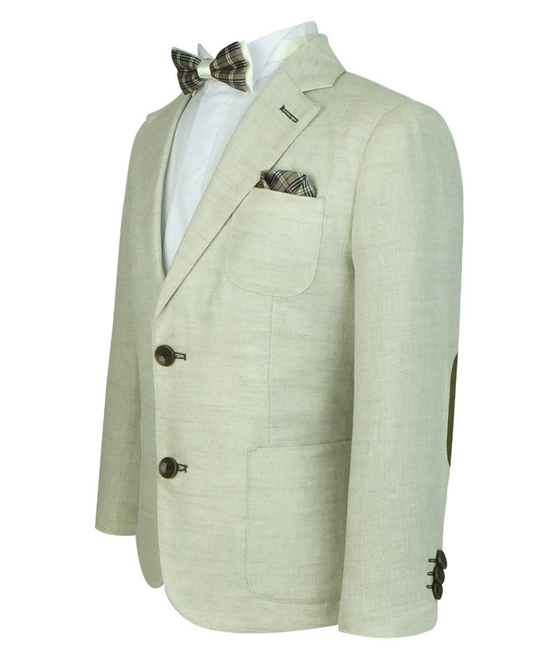 Jungen Leinenanzug mit Ellbogenpatches - Tan Beige