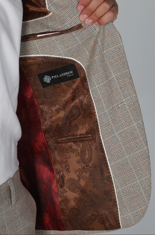 Costume en Tweed à Motif Check Beige Tailleur pour Homme - HOLLAND - Beige - Brun