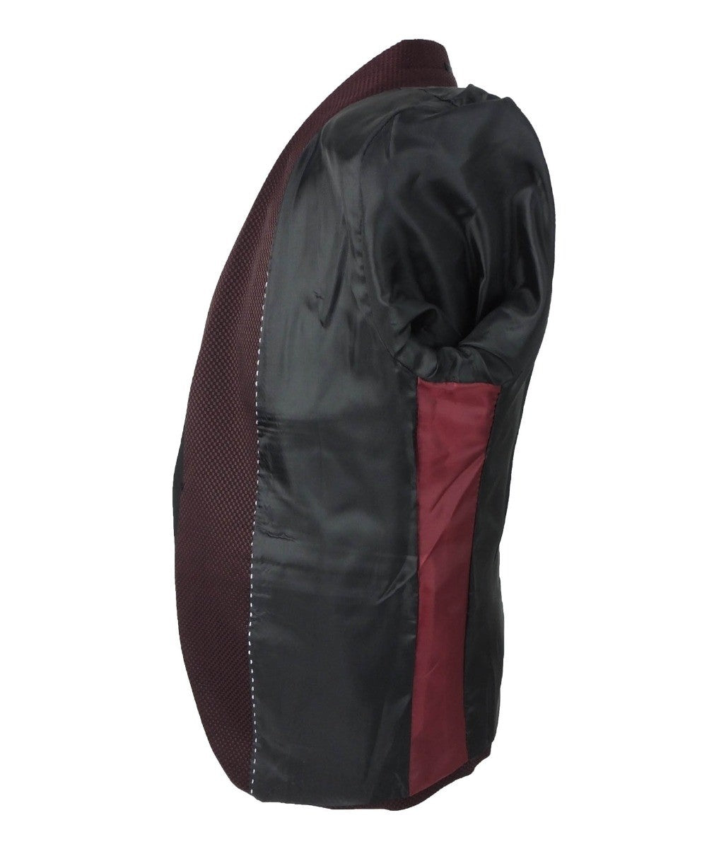 Costume à Motifs Birdseye avec Passepoil pour Garçons - BENIGNO - Bordeaux - Noir
