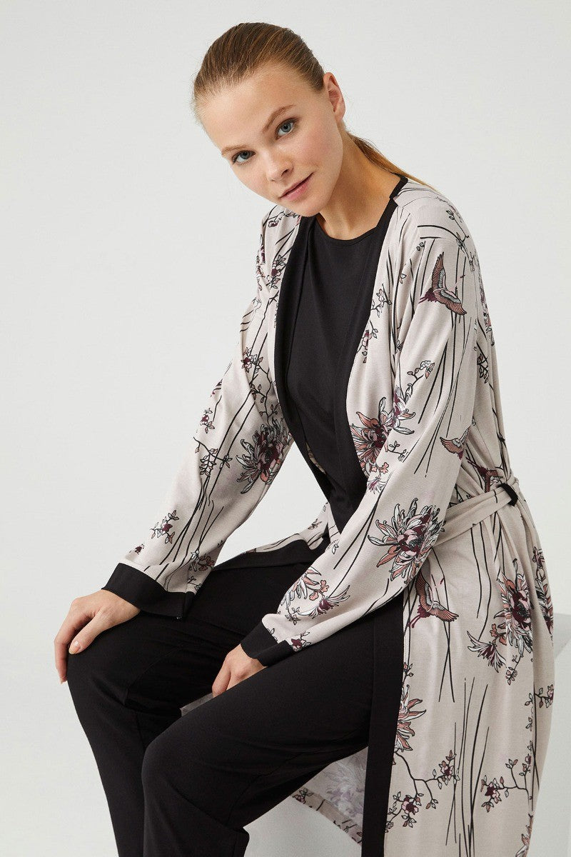 Damen Bequemes 3-teiliges Pyjama-Set - Kastanienbraun - Creme