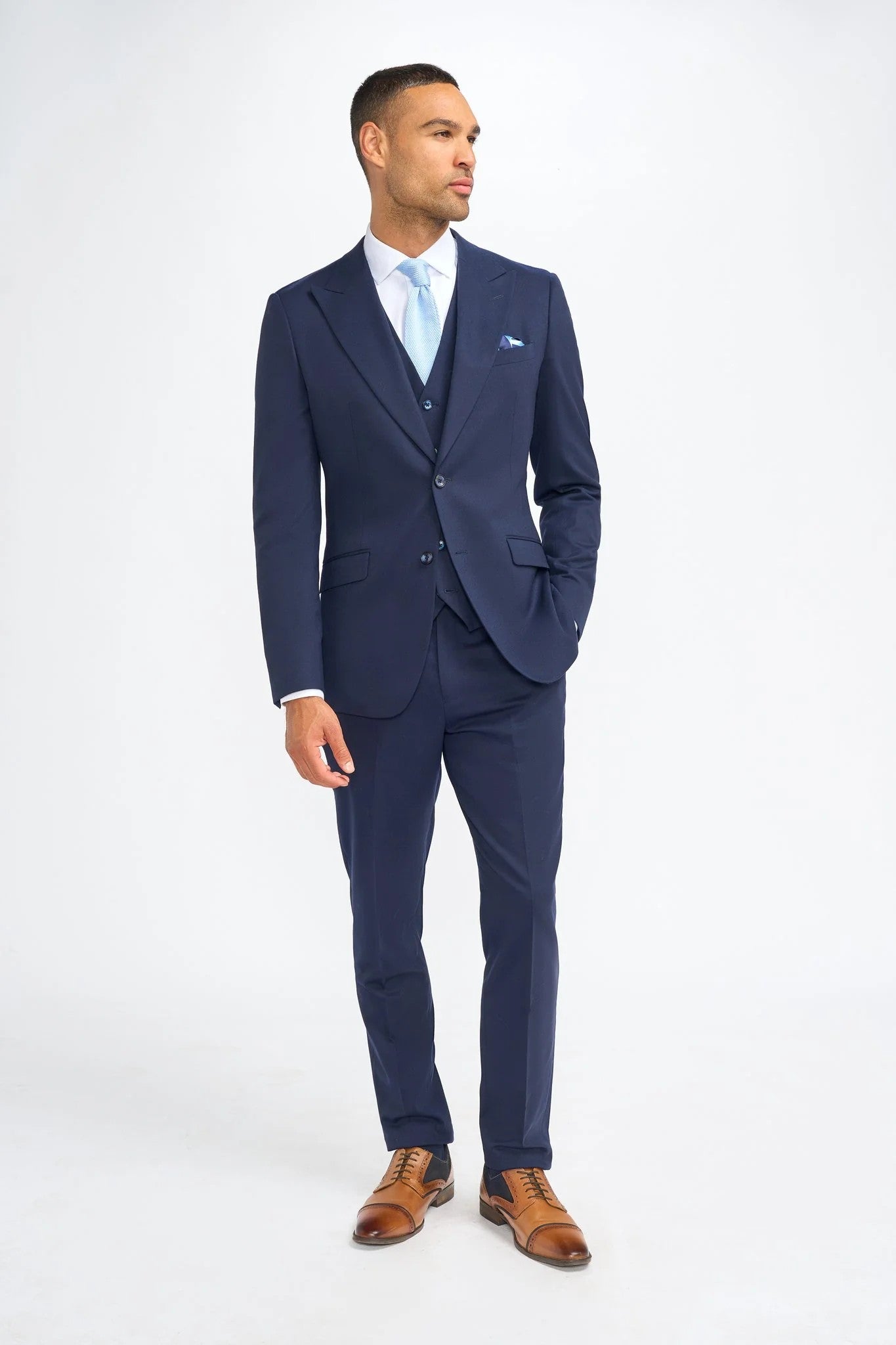 Herren 3-teiliger Woll Slim Fit formeller Anzug - James - Marineblau