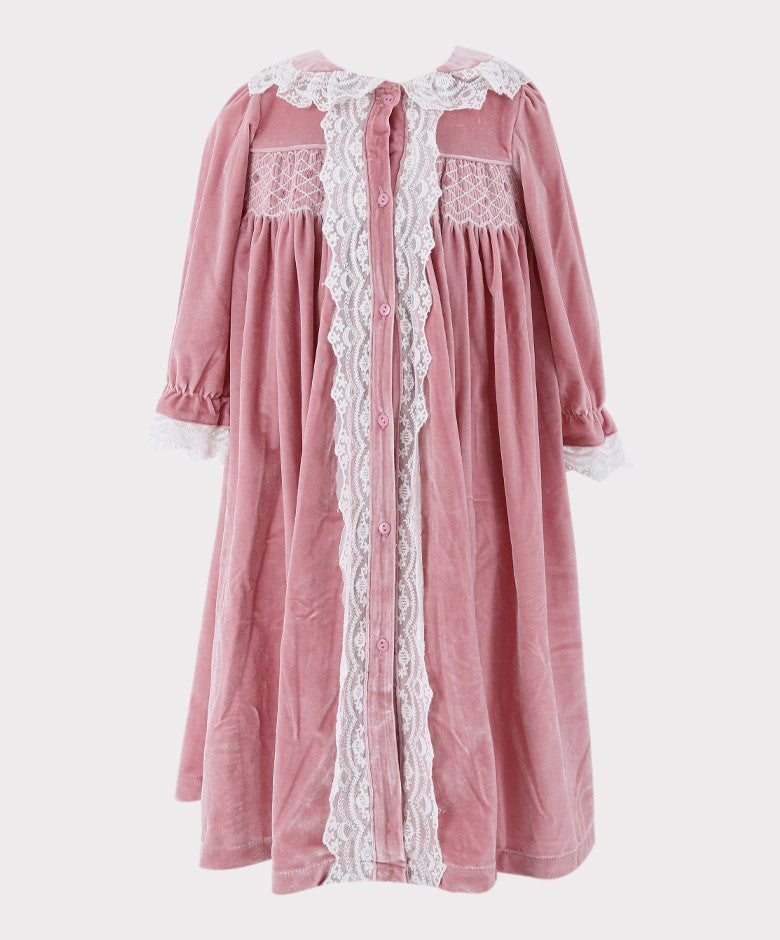 Mädchen Rüschen Samt Schlafanzug 2-teiliges Set - Rosa